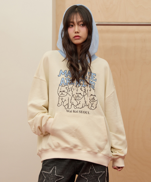 WaiKei(ワイケイ)の「マルチーズアーカイブライングラフィックツートンフードTシャツアイボリー(パーカー・レディース・その他・2/1)」の2枚目の写真