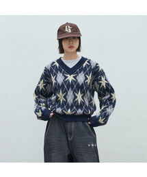 SUPERSUB（スーパーサブ）の「Stella Gail V-Neck Knit - Navy（ニット/セーター・メンズ）」