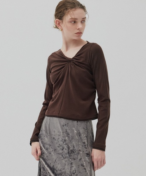 PUBLIC TOKYO(パブリックトウキョウ)の「ツイストロングTEE(Tシャツ/カットソー・レディース・ライトグレー/ブラウン・FREE)」の2枚目の写真