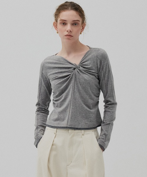 PUBLIC TOKYO(パブリックトウキョウ)の「ツイストロングTEE(Tシャツ/カットソー・レディース・ライトグレー/ブラウン・FREE)」の10枚目の写真