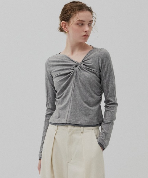 PUBLIC TOKYO(パブリックトウキョウ)の「ツイストロングTEE(Tシャツ/カットソー・レディース・ライトグレー/ブラウン・FREE)」の3枚目の写真