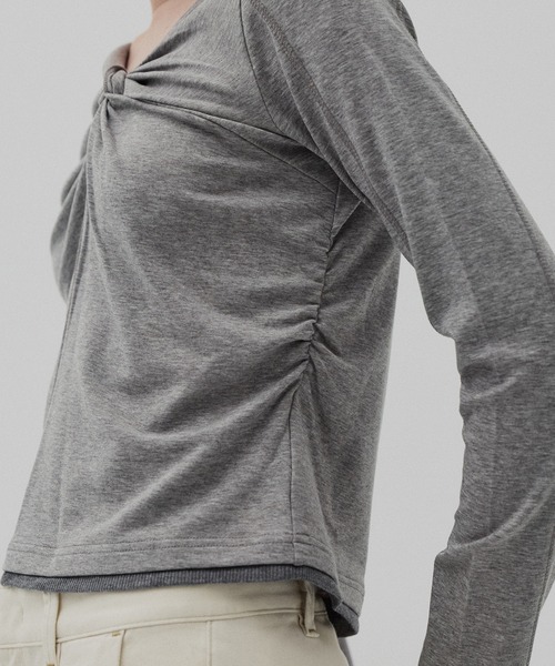 PUBLIC TOKYO(パブリックトウキョウ)の「ツイストロングTEE(Tシャツ/カットソー・レディース・ライトグレー/ブラウン・FREE)」の19枚目の写真