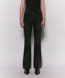 CORSET BOOTS CUT DENIM PANTS BLACK