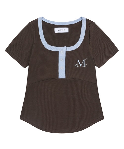 MUCENT(ムセント)の「カラー ポップ 配色 ボタン クロップ リブ 半袖 Tシャツ (3カラー)(Tシャツ/カットソー・レディース・ブラック/グレー/ダークブラウン・FREE)」の3枚目の写真