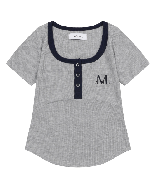 MUCENT(ムセント)の「カラー ポップ 配色 ボタン クロップ リブ 半袖 Tシャツ (3カラー)(Tシャツ/カットソー・レディース・ブラック/グレー/ダークブラウン・FREE)」の18枚目の写真
