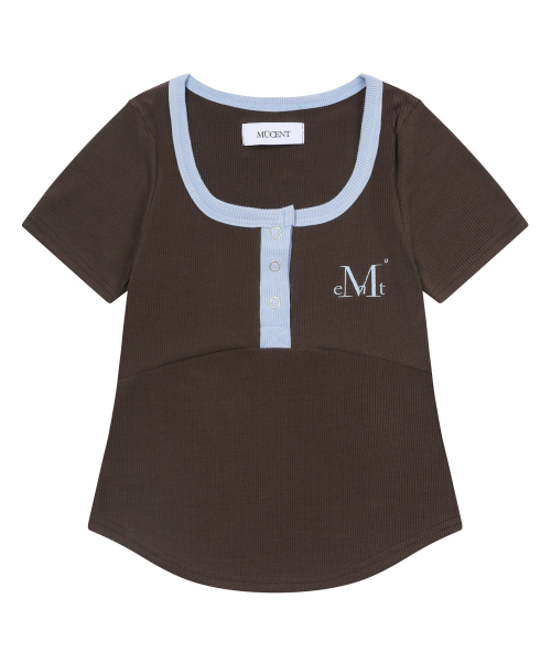 MUCENT(ムセント)の「カラー ポップ 配色 ボタン クロップ リブ 半袖 Tシャツ (3カラー)(Tシャツ/カットソー・レディース・ブラック/グレー/ダークブラウン・FREE)」の14枚目の写真