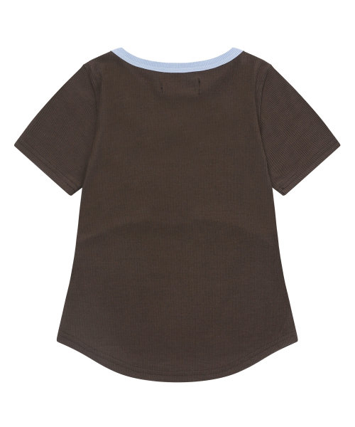 MUCENT(ムセント)の「カラー ポップ 配色 ボタン クロップ リブ 半袖 Tシャツ (3カラー)(Tシャツ/カットソー・レディース・ブラック/グレー/ダークブラウン・FREE)」の12枚目の写真