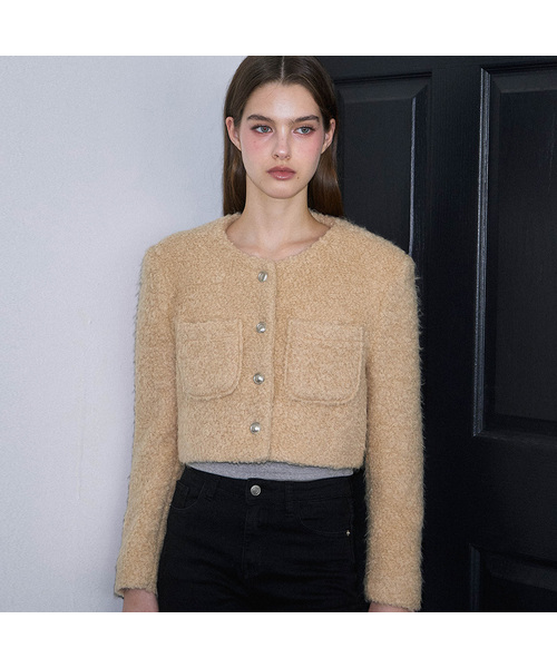 Angora Pocket Fur Jacket [Beige]（テーラードジャケット 