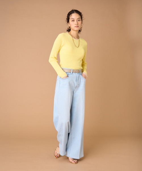 INED(イネド)の「綿シルク シアードッキングリブニット(ニット/セーター・レディース・ブルー/オフホワイト/イエロー/ダークネイビー・11号/9号)」の5枚目の写真