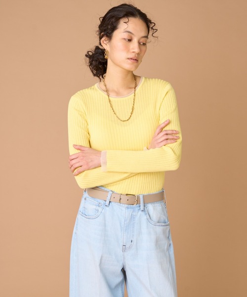 INED(イネド)の「綿シルク シアードッキングリブニット(ニット/セーター・レディース・ブルー/オフホワイト/イエロー/ダークネイビー・11号/9号)」の19枚目の写真