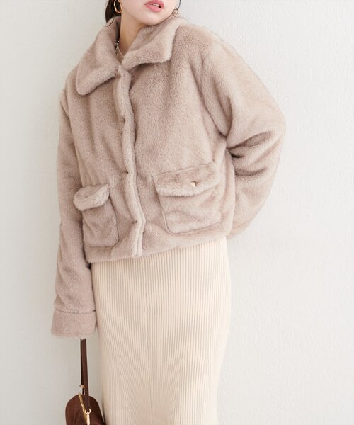 natural couture（ナチュラルクチュール）の「フェイクファーショートコート（その他アウター・レディース・ピンク/ブラウン/グレイッシュベージュ・FREE）」の15枚目の写真