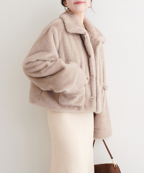 natural couture（ナチュラルクチュール）の「フェイクファーショートコート（その他アウター・レディース・ピンク/ブラウン/グレイッシュベージュ・FREE）」の16枚目の写真