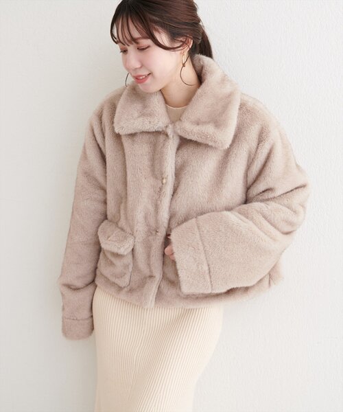 natural couture（ナチュラルクチュール）の「フェイクファーショートコート（その他アウター・レディース・ピンク/ブラウン/グレイッシュベージュ・FREE）」の7枚目の写真
