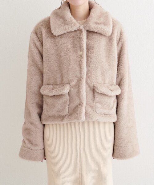 natural couture（ナチュラルクチュール）の「フェイクファーショートコート（その他アウター・レディース・ピンク/ブラウン/グレイッシュベージュ・FREE）」の8枚目の写真