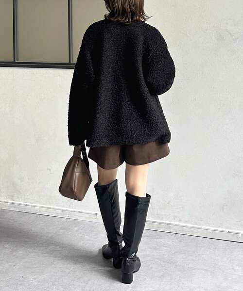 セール】GOLDボタンノーカラーボアジャケット（ノーカラージャケット