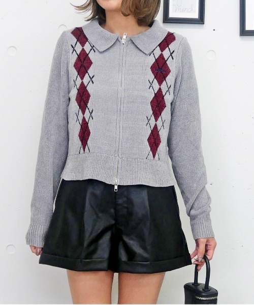 【77circa】ジップアップアーガイル柄ニット セール】アーガイルジップニット（ニット/セーター）｜FUN（ファン）の