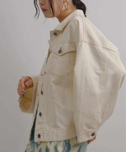 palm RICHE(ポームリシュ)の「Used風Gジャン(デニムジャケット・レディース・ブルー/オフホワイト/ブラック・M)」の14枚目の写真