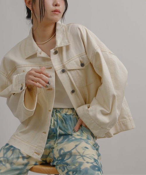 palm RICHE(ポームリシュ)の「Used風Gジャン(デニムジャケット・レディース・ブルー/オフホワイト/ブラック・M)」の12枚目の写真