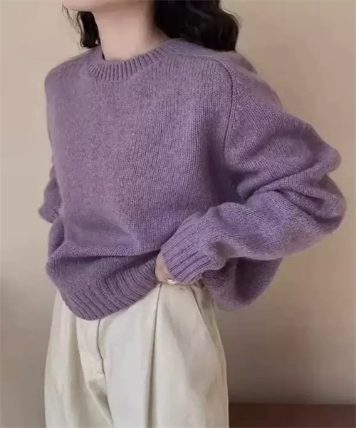Dream garden(ドリームガーデン)の「温かいクルーネックニットプルーオーバー(ニット/セーター・レディース・オートミール/チャコールグレー/オフホワイト/ブラック/ピンク/パープル/ベージュ/レッド・FREE)」の6枚目の写真