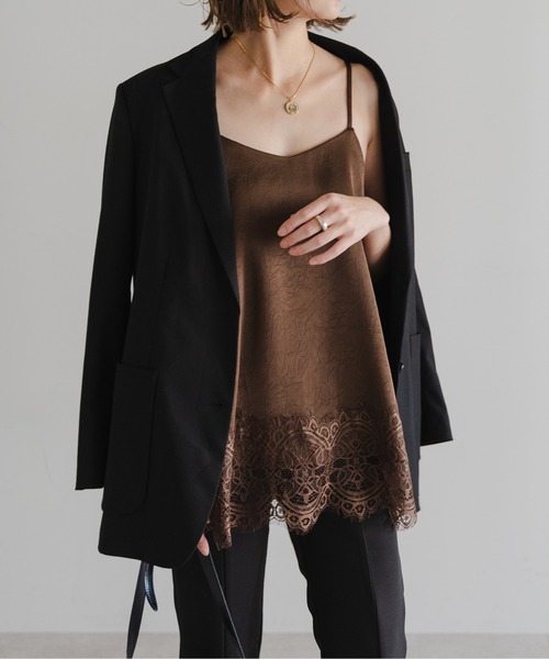 Bonjour Sagan（ボンジュールサガン）の「レーストリムキャミソール（キャミソール・レディース・ブラウン/オフホワイト/ブラック・FREE）」の3枚目の写真