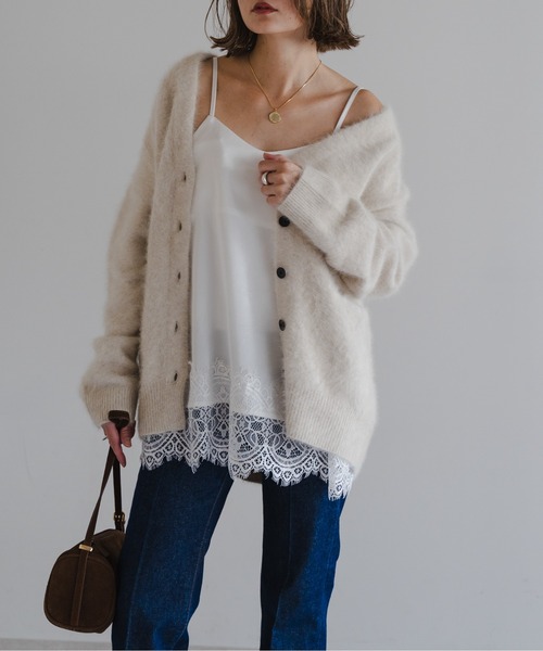 Bonjour Sagan（ボンジュールサガン）の「レーストリムキャミソール（キャミソール・レディース・ブラウン/オフホワイト/ブラック・FREE）」の4枚目の写真