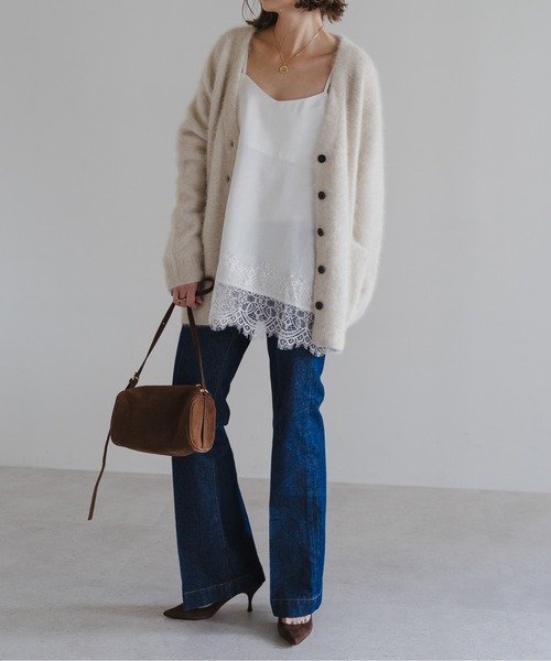 Bonjour Sagan（ボンジュールサガン）の「レーストリムキャミソール（キャミソール・レディース・ブラウン/オフホワイト/ブラック・FREE）」の5枚目の写真