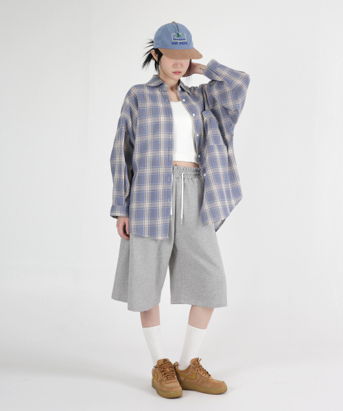 UMM(ウム)の「レディースポケットオーバーサイズチェックシャツ2カラー(シャツ/ブラウス・レディース・スカイブルー/チャコール・F)」の3枚目の写真