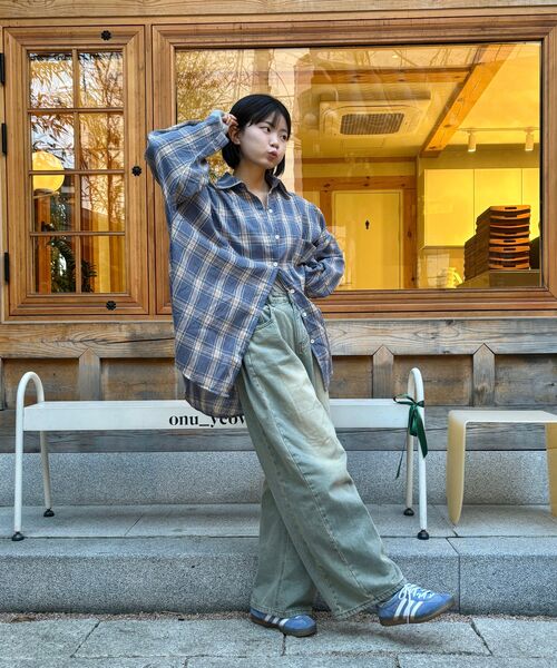 UMM(ウム)の「レディースポケットオーバーサイズチェックシャツ2カラー(シャツ/ブラウス・レディース・スカイブルー/チャコール・F)」の14枚目の写真