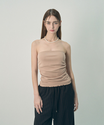 シャーリングウェイビーエッジリバーシブルチューブトップベージュ
