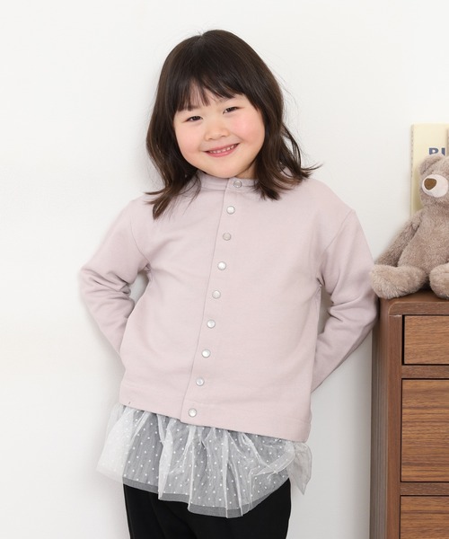 OMNES（オムネス）の「裏毛スウェット パールドットカーディガン KIDS（カーディガン/ボレロ・キッズ・グレー/ホワイト/ピンクベージュ/ブラック・100cm/120cm/130cm/110cm/140cm）」の7枚目の写真