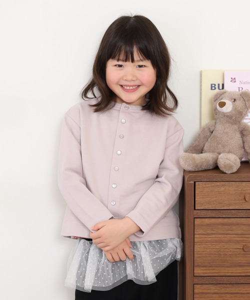 OMNES（オムネス）の「裏毛スウェット パールドットカーディガン KIDS（カーディガン/ボレロ・キッズ・グレー/ホワイト/ピンクベージュ/ブラック・100cm/120cm/130cm/110cm/140cm）」の6枚目の写真