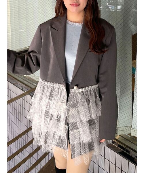 CALNAMUR（カルナムール）の「チュールティアードジャケット（テーラードジャケット・レディース・グレー/アイボリー・FREE）」の7枚目の写真