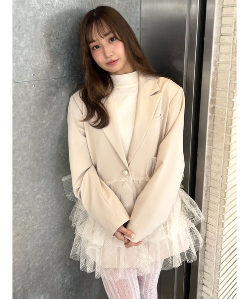 CALNAMUR（カルナムール）の「チュールティアードジャケット（テーラードジャケット・レディース・グレー/アイボリー・FREE）」の4枚目の写真