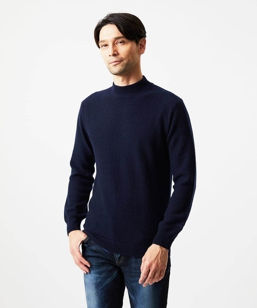 MICHEL KLEIN HOMME   （ミッシェルクランオム）の「カシミヤモックネックニット（ニット/セーター・メンズ・ネイビー/ダークグレー・MEDIUM/LARGE/X-LARGE）」の2枚目の写真