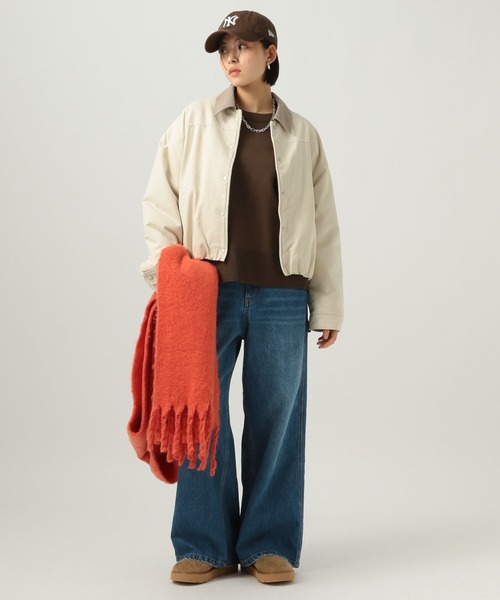 BAYFLOW（ベイフロー）の「[内側ボアで暖かい]裏ボアショートブルゾン（ブルゾン・レディース・オフホワイト/インディゴブルー・FREE）」の3枚目の写真