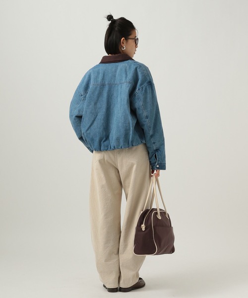 BAYFLOW（ベイフロー）の「[内側ボアで暖かい]裏ボアショートブルゾン（ブルゾン・レディース・オフホワイト/インディゴブルー・FREE）」の12枚目の写真