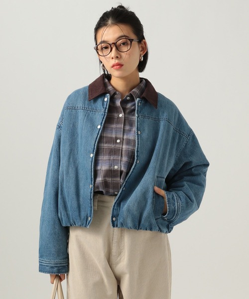 BAYFLOW（ベイフロー）の「[内側ボアで暖かい]裏ボアショートブルゾン（ブルゾン・レディース・オフホワイト/インディゴブルー・FREE）」の13枚目の写真