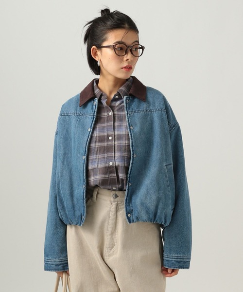 BAYFLOW（ベイフロー）の「[内側ボアで暖かい]裏ボアショートブルゾン（ブルゾン・レディース・オフホワイト/インディゴブルー・FREE）」の14枚目の写真