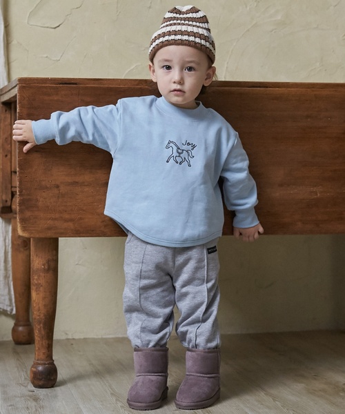 petit main（プティマイン）の「【GOODPRICE】裏起毛スウェットパンツ（スウェットパンツ・キッズ・モカ/ストライプ/ネイビー/トップグレー・110cm/120cm/100cm/90cm/130cm/80ｃｍ）」の2枚目の写真