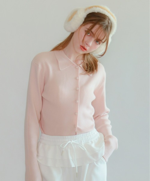 mic by Olu.（ミックバイオルドット）の「＜ ZOZOTOWN限定 ＞リブラインポロニット（ニット/セーター・レディース・ブラック/チャコールグレー/ピンク・FREE）」の3枚目の写真