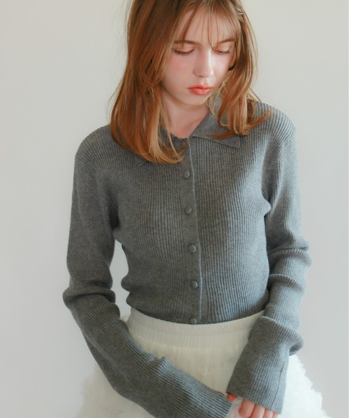 mic by Olu.（ミックバイオルドット）の「＜ ZOZOTOWN限定 ＞リブラインポロニット（ニット/セーター・レディース・ブラック/チャコールグレー/ピンク・FREE）」の2枚目の写真
