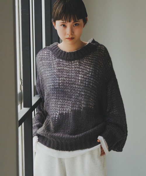 lit(リット)の「Openwork Over Knit(ニット/セーター・レディース・スモークグレー/チャコールグレー/アイボリー・FREE)」の3枚目の写真