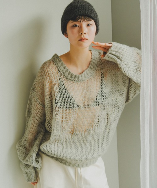 lit(リット)の「Openwork Over Knit(ニット/セーター・レディース・スモークグレー/チャコールグレー/アイボリー・FREE)」の6枚目の写真