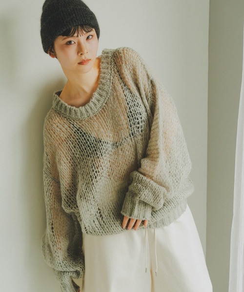 lit(リット)の「Openwork Over Knit(ニット/セーター・レディース・スモークグレー/チャコールグレー/アイボリー・FREE)」の5枚目の写真