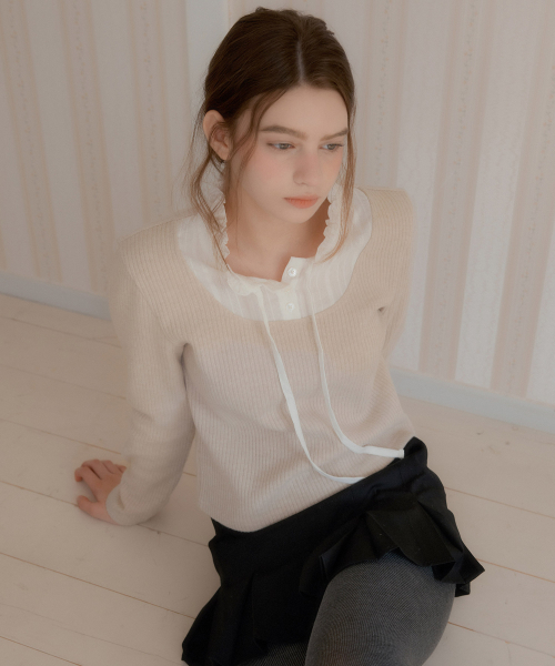 LETTER FROM MOON(レターフロムムーン)の「レースレイヤードリブニットトップス(ベージュ)(Tシャツ/カットソー・レディース・その他・FREE)」の1枚目の写真