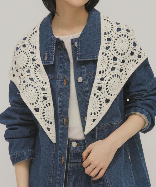 KBF(ケイビーエフ)の「トライアングルクロシェスカーフ(バンダナ/スカーフ・レディース・ダークブラウン/アイボリー・ONE)」の3枚目の写真