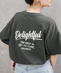 カレッジロゴ刺繍 サイドスリット オーバーサイズ 半袖Tシャツ