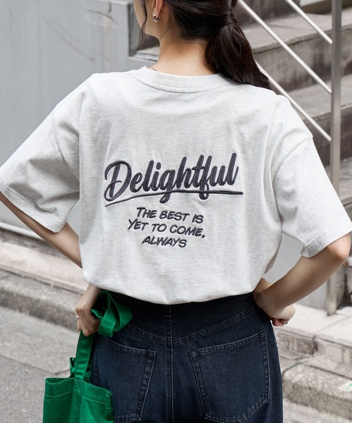 カレッジロゴ刺繍 サイドスリット オーバーサイズ 半袖Tシャツ MONO