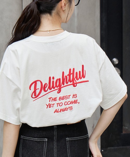 カレッジロゴ刺繍 サイドスリット オーバーサイズ 半袖Tシャツ MONO