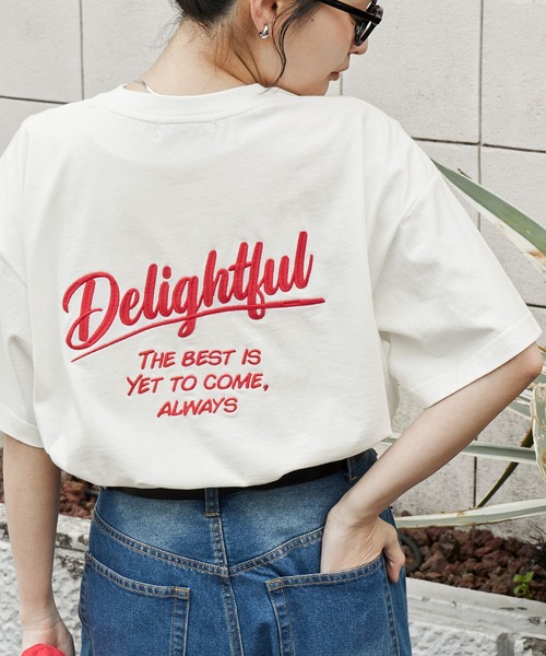 カレッジロゴ刺繍 サイドスリット オーバーサイズ 半袖Tシャツ MONO
